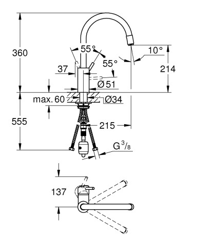 Змішувач для кухні з висувним виливом Grohe Concetto new (32663DC3)