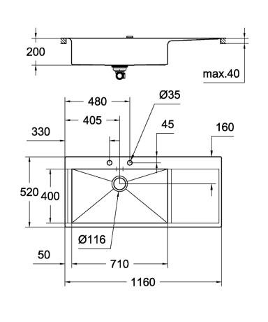 Мийка кухонна Grohe EX Sink K1000 (подвійне крило зліва) (31581SD0)