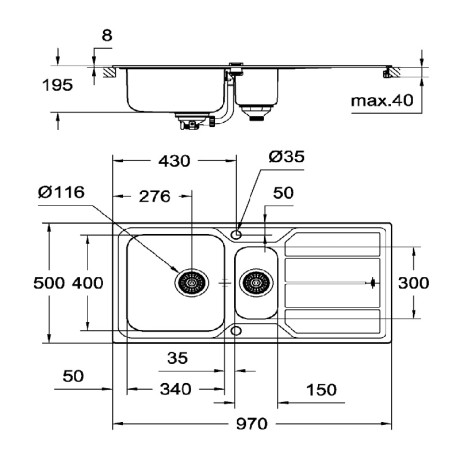 Кухонна мийка K500 Grohe EX-2 Sink (31572SD0)