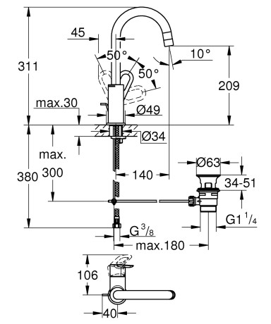 Змішувач для раковини L-розміру Grohe BauLoop (23763000)