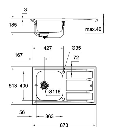 Мийка для кухні із нержавіючої сталі Grohe K400+ (31568SD0)