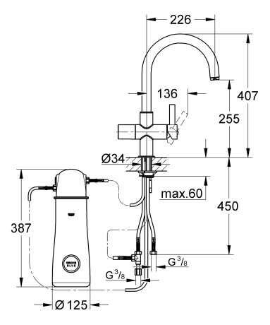 Змішувач для кухні з підключенням до фільтру Grohe Blue Pure (33251000)