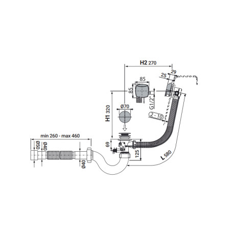 Сифон для ванної кімнати Zerix SV-01-B прямоточний з переливом "напівавтомат" (трос 580 мм) (ZX4959